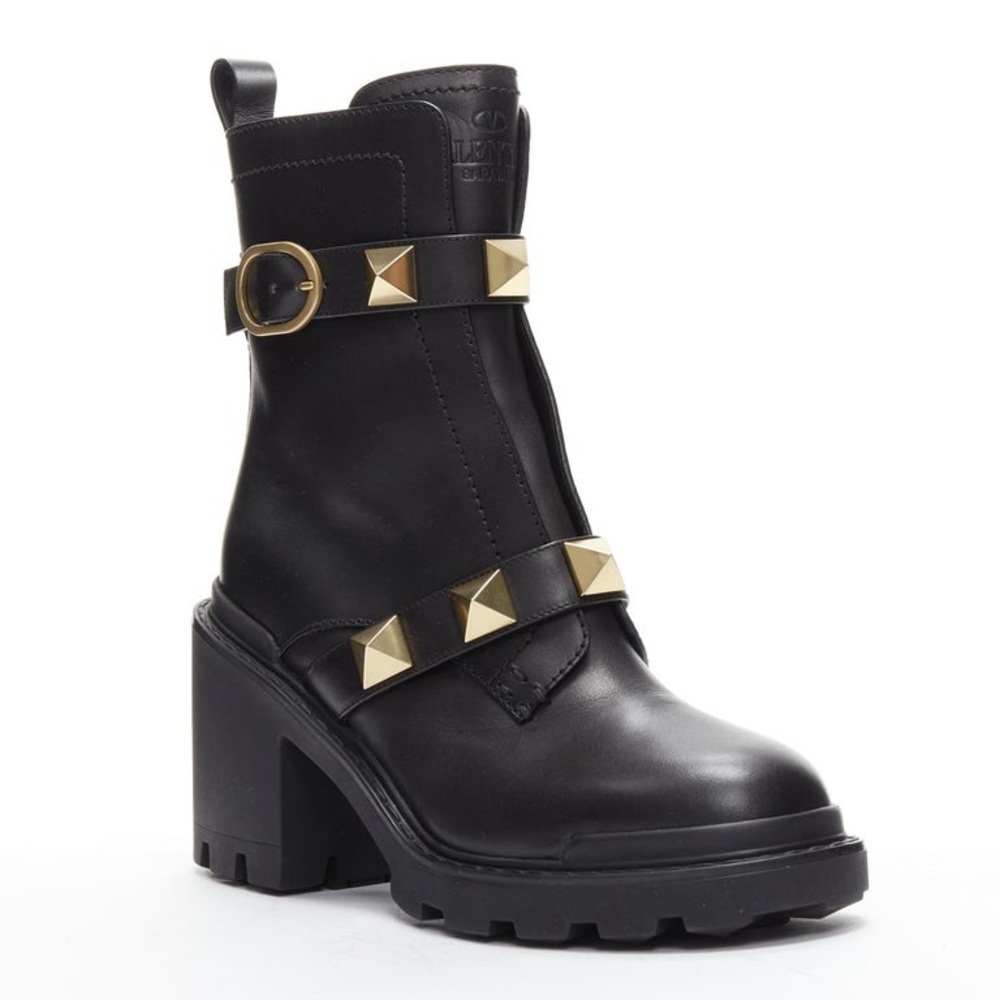 Black Studded Leather Platform Ankle Boot - Designer Style